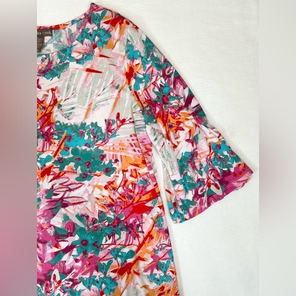 ALEXANDRA+OAK NWT Pink Coral Combo Printed Shift Dress 3/4 Gentle Bell Sleeve XL - Picture 2 of 11